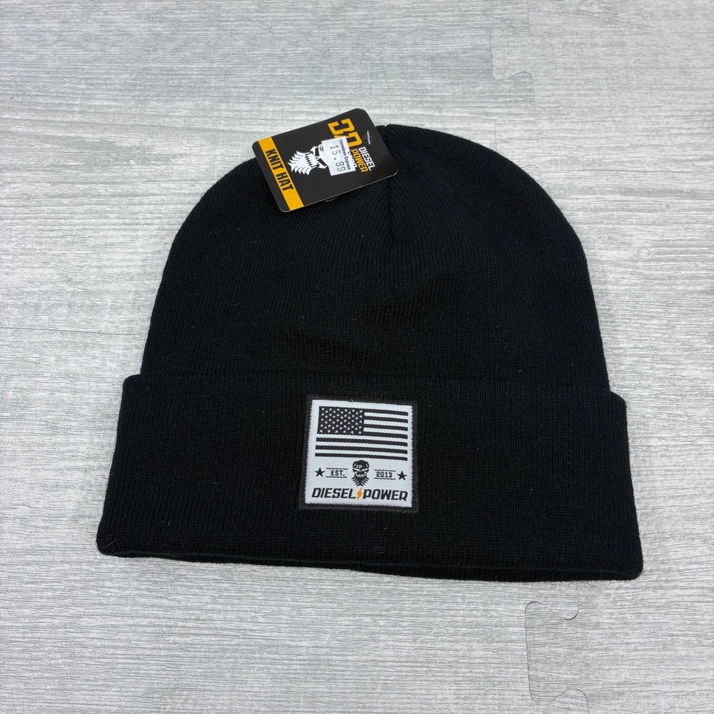 NWT Diesel Power Beanie Hat USA Flag Skull Black Knit Truck Speed Auto Racing